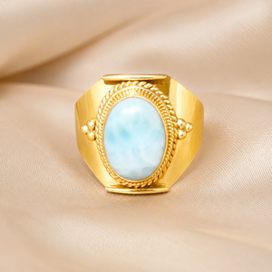 Bague large en argent sterling 925 pur avec larimar naturel, faite à la main, style bohème vintage, pour femme, cadeau d'anniversaire, bijoux - Product Image 2