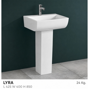 อ่างล้างหน้าแบบตั้งพื้นทรงสี่เหลี่ยม Lyra Set พร้อมก๊อกน้ำแบบรูเดียว ดีไซน์มินิมอล พร้อมท่อระบายน้ำแบบติดตั้งบนพื้น ความจุ 12 ลิตร ผิวขัดเงา - Product Image 2