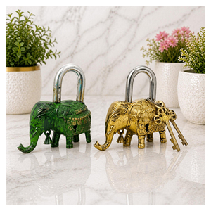 Brass <b>Padlock</b> Elephant Vintage Design Small Antique Style Safety Lock Decorative Spiritual Collectible for Home Temple Gift - Product Image 1