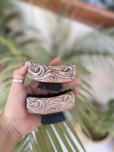 Ethnic Handmade Hand <b>Tooled</b> Leather Cute Hair Claws Elegant Genuine Leather Embroidered Design <b>Clips</b> for Women Hair Accessories - Product Image 6