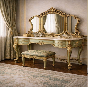 Grand <b>gold</b> carved wooden <b>console</b> <b>table</b> with wide decorative wall mirror, available at wholesale prices. - Product Image 6