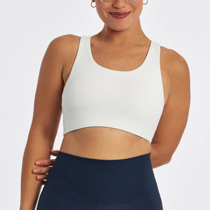 Sujetador deportivo sin costuras para mujer, blanco, con espalda cruzada, cuello redondo, de alto soporte, para yoga y ropa deportiva, de elastano y poliéster, ecológico, de secado rápido, con cierre frontal. - Product Image 2