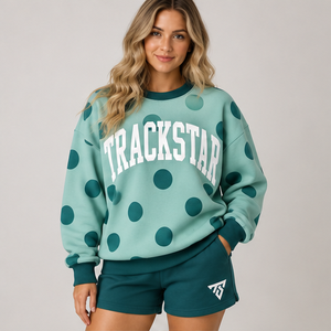 Women's Pale Aqua Jumbo Dot Varsity Crew Neck 2-Piece <b>Shorts</b> <b>Set</b> Custom Casual Sportswear - Product Image 1