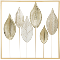 Panneau mural botanique en feuille d'or, sculpture élégante en métal à motif de feuillage, œuvre d'art naturelle encadrée pour l'intérieur moderne de la maison