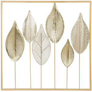 Panneau mural botanique en feuille d'or, sculpture élégante en métal à motif de feuillage, œuvre d'art naturelle encadrée pour l'intérieur moderne de la maison - Product Image 6