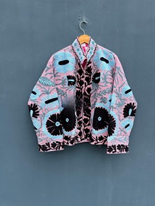 Handmade Pink Suzani Embroidered Woolen <b>Jacket</b> for Women Vintage Kashmiri Suzani Short Coat Boho Floral Embroidery <b>Jacket</b> - Product Image 2