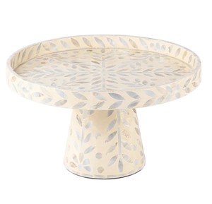 Cautivador soporte para tartas de nácar, bandeja de exhibición con base de concha de mosaico de marfil y borde elevado para comidas elegantes - Product Image 4