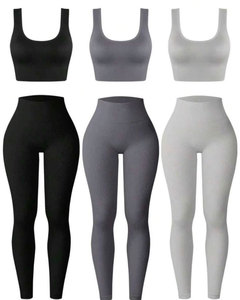Ensemble de yoga 4 pièces Teal : Haut à col rond et manches longues, soutien-gorge de sport dos nageur, short taille haute et leggings côtelés anti-transpiration - Product Image 2