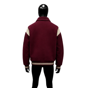 NUEVA CHAQUETA VARSITY DE CALIDAD EN ROJO MAROON Y CREMA PARA HOMBRE, ESTILO CLÁSICO BOMBER DE BÉISBOL, PREMIUM CON CIERRE FRONTAL, ROPA EXTERIOR CASUAL DE CALLE - Product Image 2