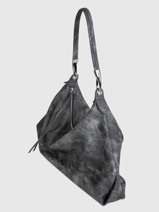 Sac fourre-tout structuré en cuir véritable gris avec fermeture éclair, grand sac à bandoulière pour femme, sac de travail minimaliste, sac de voyage, sac de shopping - Product Image 3