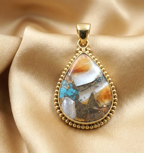 Pendentif en turquoise cuivrée naturelle en forme de poire, argent sterling 925 plaqué or rose et or jaune, bijoux vintage faits à la main - Product Image 3