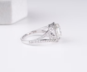 14K Gold Vintage Halo Engagement <b>Ring</b> Square Emerald Cut Lab <b>Diamond</b> <b>Ring</b> Antique Wedding <b>Ring</b> Split Shank <b>Ring</b> - Product Image 3