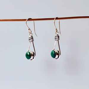 ต่างหูมาลาไคต์เงินแท้ชุบพลอยสีเขียวธรรมชาติทำด้วยมือเครื่องประดับแบบฝังขอบสำหรับผู้หญิงงานฉลองครบรอบ - Product Image 4