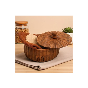 Handcrafted Premium Wooden Roti <b>Box</b> and Tortilla Warmer Round Chapati Casserole with Lid Hot Pot for Kitchen and Dining Table - Product Image 4