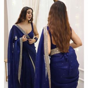 Elegante Saree de Seda Organza Pesada con Bordado de Lentejuelas y Blusa de Diseñador, Precio al por Mayor por Royal Export - Product Image 3