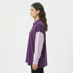 Camisetas Polo Holgadas para Mujer, Casuales, 100% Algodón Poliéster, Manga Larga, Hombros Caídos, Cuello Polo, Talla Grande - Product Image 4