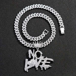 Briva Jewels Collier Pendentif Hip Hop pour Homme Moissanite Iced No Love Chaîne Maille Cubaine Plaqué Or Argent Bijoux de Mode Cadeau - Product Image 4
