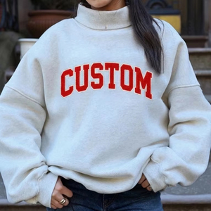 Sudadera de cuello alto extragrande para mujer, con estampado de letras personalizado, hombros caídos, manga larga, de algodón tejido, ropa de invierno transpirable - Product Image 1
