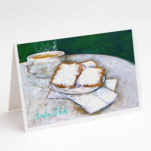 Whimsical A7 Tamaño 5x7 Desayuno Delight Beignets Tarjetas de felicitación Paquete de 8 tarjetas de nota en blanco con sobres - Product Image 1