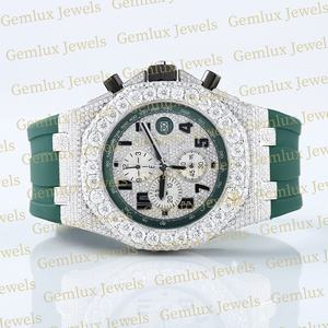 Nouvelle Collection Pass Diamond Tester Chronographe Date automatique Iced Out D VVS Moissanite Diamant Vert Bracelet en caoutchouc Montre pour hommes - Product Image 2