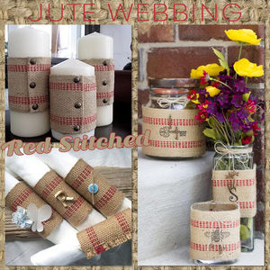 100% Jute 2 Inch Webbing <b>Burlap</b> with Red Stitching Eco-Friendly Breathable Anti-Bacteria Upholstery Furniture Heavy Duty <b>Ribbon</b> - Product Image 5