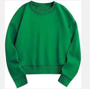 Sweat-shirt à col rond vert unisexe, coupe ample, couleur unie, tricoté, coupe classique, polaire d'hiver, logo personnalisé - Product Image 1