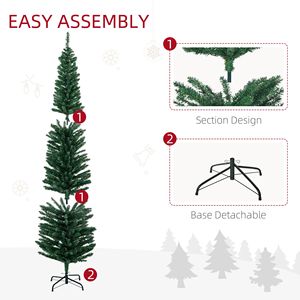 Albero di Natale Artificiale Preilluminato a Forma di Matita, Alto 2,13 Metri, con 499 Rami e 180 Luci LED Colorate, Base in Acciaio, Decorazione Natalizia Verde - Product Image 4