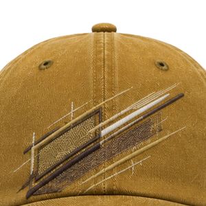 Custom Mustard Vintage Washed <b>Baseball</b> <b>Cap</b> With Geometric Embroidery Curved Brim Adjustable Unisex Custom Logo OEM ODM Dad Hat - Product Image 5