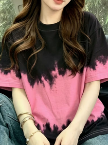 Plus Size Women's <b>Patchwork</b> Anti-Wrinkle O-Neck Pullover Short Sleeve 100% Cotton Casual Summer Knit Tee - Product Image 4