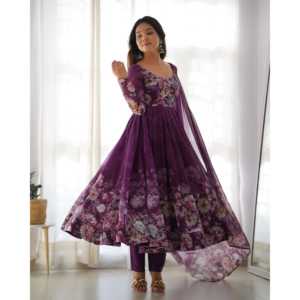 Ensemble robe Anarkali et pantalon à imprimé floral avec dupatta, taille XS, pour les occasions spéciales - Product Image 5