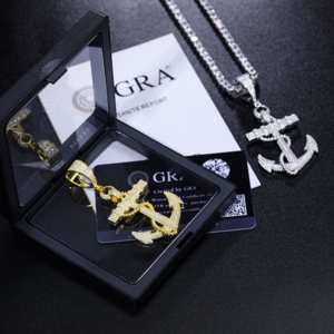 Colgante de Ancla de Plata 925 con Moissanita - Aspecto de Diamante Brillante, Pieza de Diseño Hecha a Mano con Alto Brillo, Colgante de Ancla de Plata - Product Image 4