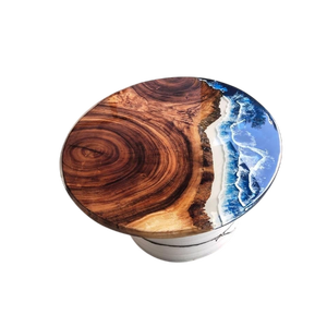 Mesa de Centro Redonda de Madera y Resina Epoxi, Hecha a Mano, Ecológica, Resistente al Agua, Diseño Océano Río, Mueble de Arte de Lujo - Product Image 3