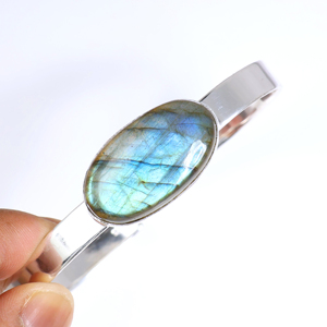 Top Natural Labradorite Oval Shape <b>Bracelet</b> 925 Sterling <b>Silver</b> Plated Adjustable <b>Cuff</b> <b>Bracelet</b> for Women Handmade Jewelry - Product Image 2