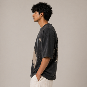 เสื้อยืดโอเวอร์ไซส์ผู้ชาย ผ้าฝ้าย ทรงหลวม ไหล่ตก แบบเรียบ สตรีทแวร์ รับสกรีนลาย ขายส่ง - Product Image 3