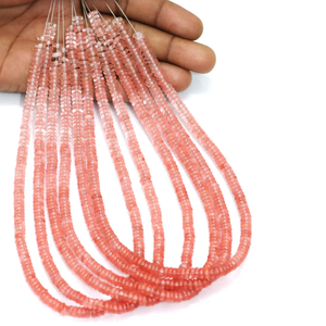 Cuentas de cuarzo color sandía en forma de rondel plano de 5-6 mm, cuentas espaciadoras de piedra preciosa rojo coral, suministros para la fabricación de joyería con rondel liso. - Product Image 1