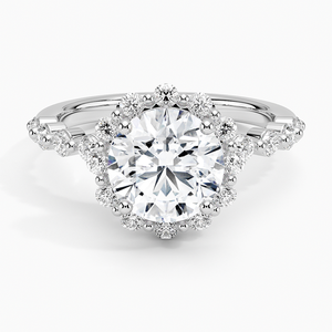 Bague de fiançailles en or jaune avec diamant rond taille brillant, sertie pavé, bijoux fins classiques pour femme - Product Image 3