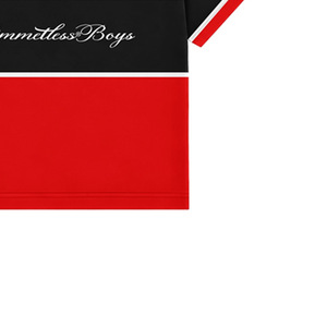 Limitedless Boys Men's <b>Red</b> Black Short Sleeve Turtleneck <b>Shirt</b> Contrast Trim Regular Fit Formal Front 100% Cotton Knitted Fabric - Product Image 2