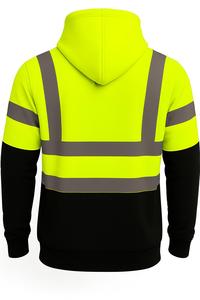 เสื้อฮู้ดสะท้อนแสง Hi Vis สำหรับผู้ชาย เสื้อแจ็คเก็ตนิรภัยสำหรับทำงาน มาตรฐาน ANSI Class 2 ความปลอดภัยสูง แขนยาว สีดำและสีเหลือง - Product Image 4