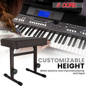 Sedia tastiera da 17-22 pollici regolabile in altezza KBB H-ADJ BR 5 CORE stile T marrone spesso imbottito in pelle sintetica cuscino sedile sgabello per pianoforte - Product Image 6