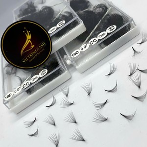 Extensions de cils synthétiques faites à la main en gros 10D-20D, naturelles, longues, noires mates, base pointue, éventail uniforme, légères et douces - Product Image 2