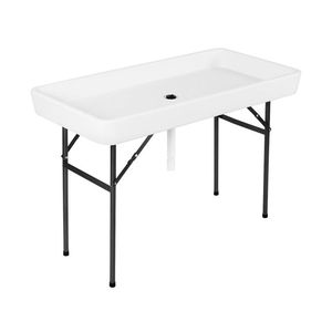 4 Feet Plastic Party Ice <b>Folding</b> <b>Table</b> with Matching Skirt for Outdoor Camping & Hiking - Product Image 1