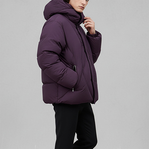 High Quality Plain Dyed Solid Color Oversize <b>Warm</b> Winter <b>Waterproof</b> Casual Vintage Puffer <b>Jacket</b> Stand Collar Front Logo Custom - Product Image 5