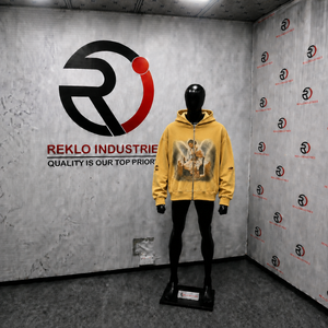 Sudadera con capucha con cremallera y estampado GOLDEN ANGEL, estilo oversize moderno, con cremallera frontal y efecto desgastado, para uso diario. - Product Image 3