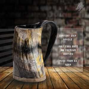 Handcrafted Buffalo Horn Beer <b>Mug</b> With Norse Runes And Dragon Design Traditional Drinking Vessel For Adults Gift - Product Image 5