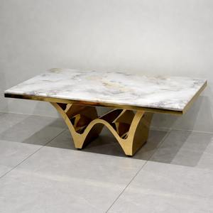 Mesa de Centro/Café de Lujo Personalizada de Mármol y Metal con Marco Geométrico, Diseño Contemporáneo, Duradera, Nueva Visión de Decoración para Sala de Estar - Product Image 5