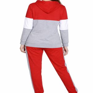 Conjunto deportivo de dos piezas para mujer con capucha y cremallera, diseño color block, corte cómodo, cintura elástica. - Product Image 2