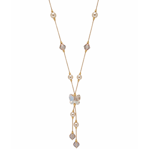 Sofisticado collar en Y con mariposa de oro rosa de 18 quilates, detalles de cristal y perlas de imitación, colgante de moda, joyería elegante para mujer - Product Image 2