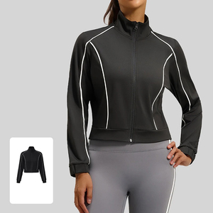 <b>Women</b> Yoga Shirts Skinny Fit Contrast Zip up Sports <b>Jacket</b> Spandex Front High Stretch Breathable Spring <b>Summer</b> Activewear - Product Image 1