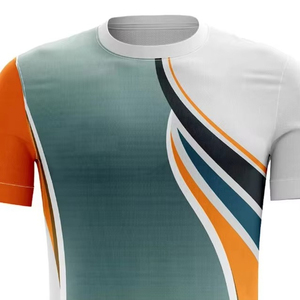 T-shirt sportif à manches courtes pour homme, imprimé géométrique dégradé, séchage rapide, tricoté en polyester, col rond, coupe classique - Product Image 2