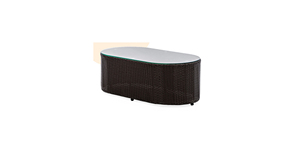 Ensemble de canapés contemporains en polyrotin pour l'extérieur avec coussins blancs, mobilier de jardin et de terrasse avec table basse et ottoman pour la cour. - Product Image 5